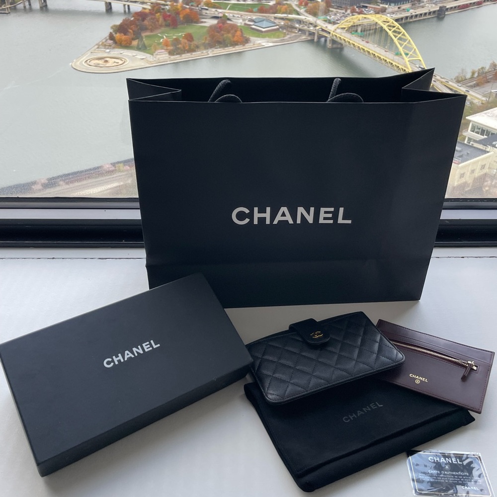 Chanel Classic Grained Calfskin & Gold - Tone Metal Black Wallet